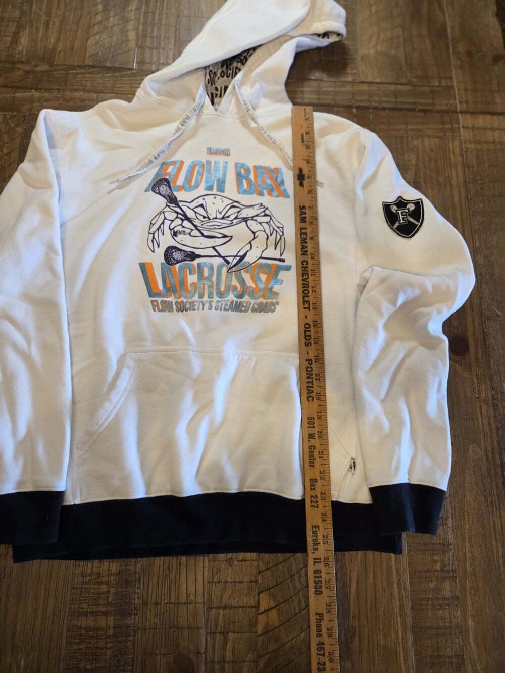 Flow Bay Lacrosse and Flow Society's Steamed Crabs Hooded Sweatshirt Large - Picture 2 of 8